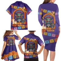 Mexico Day Of The Dead Family Matching Long Sleeve Bodycon Dress and Hawaiian Shirt Sombrero Sugar Skull Marigold Pan De Muerto - Wonder Print Shop