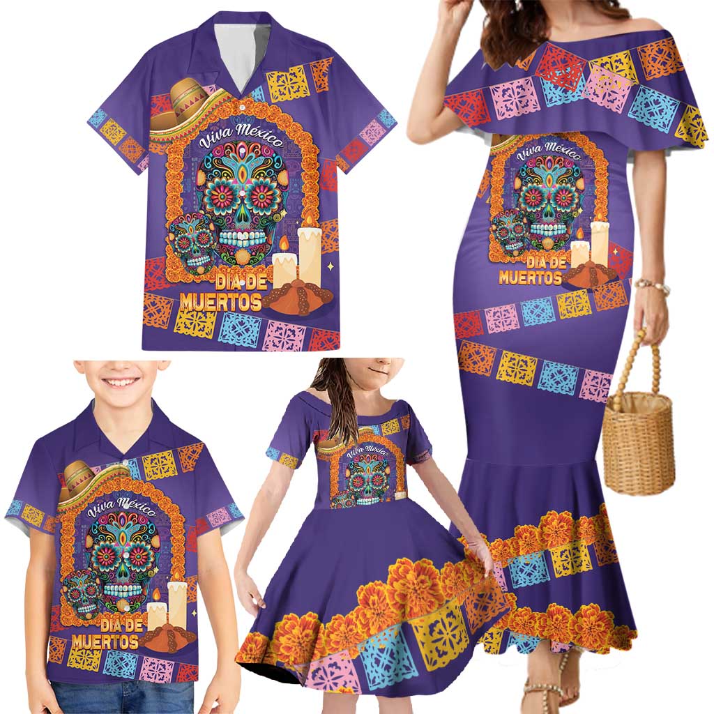 Mexico Day Of The Dead Family Matching Mermaid Dress and Hawaiian Shirt Sombrero Sugar Skull Marigold Pan De Muerto - Wonder Print Shop