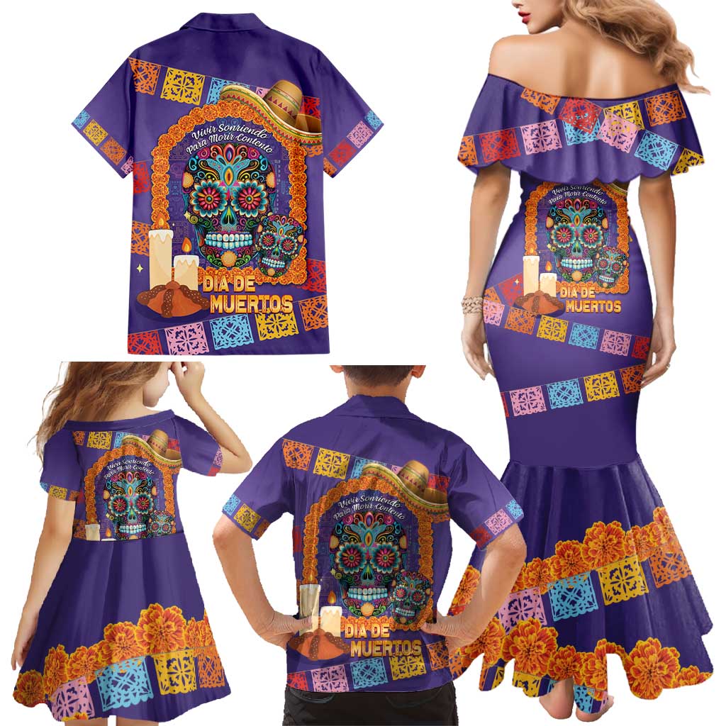 Mexico Day Of The Dead Family Matching Mermaid Dress and Hawaiian Shirt Sombrero Sugar Skull Marigold Pan De Muerto - Wonder Print Shop