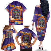 Mexico Day Of The Dead Family Matching Off The Shoulder Long Sleeve Dress and Hawaiian Shirt Sombrero Sugar Skull Marigold Pan De Muerto - Wonder Print Shop