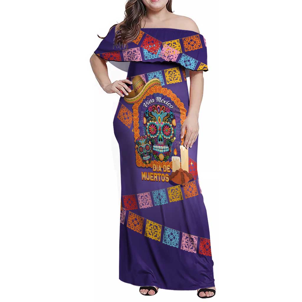 Mexico Day Of The Dead Family Matching Off Shoulder Maxi Dress and Hawaiian Shirt Sombrero Sugar Skull Marigold Pan De Muerto - Wonder Print Shop