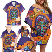 Mexico Day Of The Dead Family Matching Off Shoulder Short Dress and Hawaiian Shirt Sombrero Sugar Skull Marigold Pan De Muerto - Wonder Print Shop