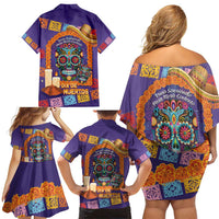 Mexico Day Of The Dead Family Matching Off Shoulder Short Dress and Hawaiian Shirt Sombrero Sugar Skull Marigold Pan De Muerto - Wonder Print Shop