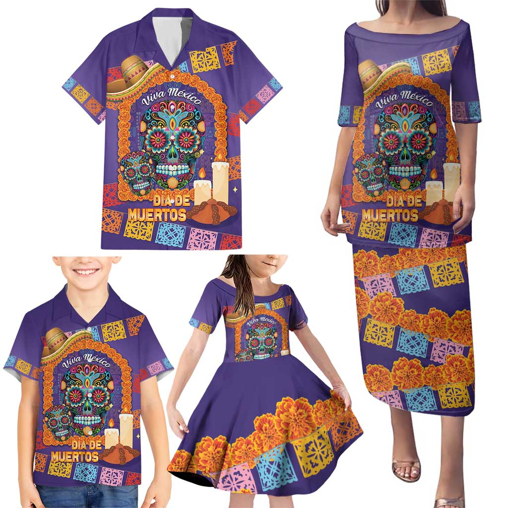 Mexico Day Of The Dead Family Matching Puletasi and Hawaiian Shirt Sombrero Sugar Skull Marigold Pan De Muerto - Wonder Print Shop