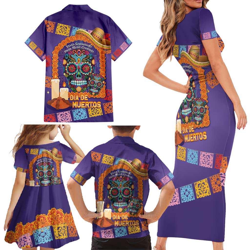 Mexico Day Of The Dead Family Matching Short Sleeve Bodycon Dress and Hawaiian Shirt Sombrero Sugar Skull Marigold Pan De Muerto - Wonder Print Shop