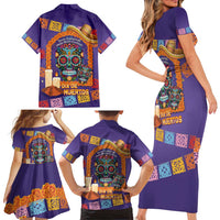 Mexico Day Of The Dead Family Matching Short Sleeve Bodycon Dress and Hawaiian Shirt Sombrero Sugar Skull Marigold Pan De Muerto - Wonder Print Shop