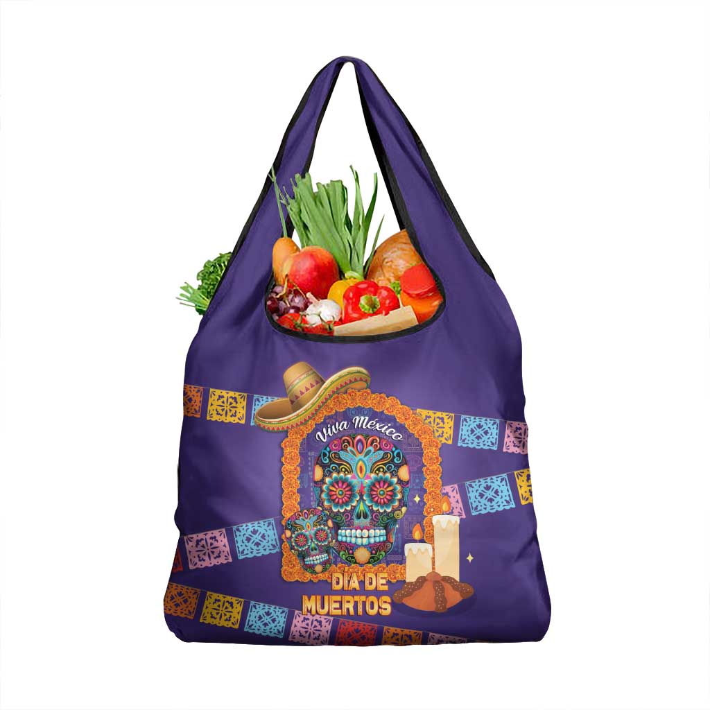 Mexico Day Of The Dead Grocery Bag Sombrero Sugar Skull Marigold Pan De Muerto - Wonder Print Shop
