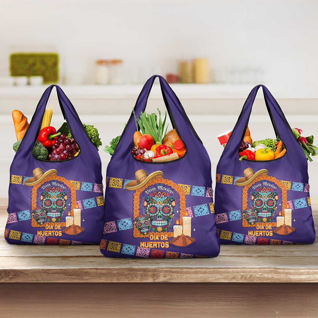 Mexico Day Of The Dead Grocery Bag Sombrero Sugar Skull Marigold Pan De Muerto - Wonder Print Shop
