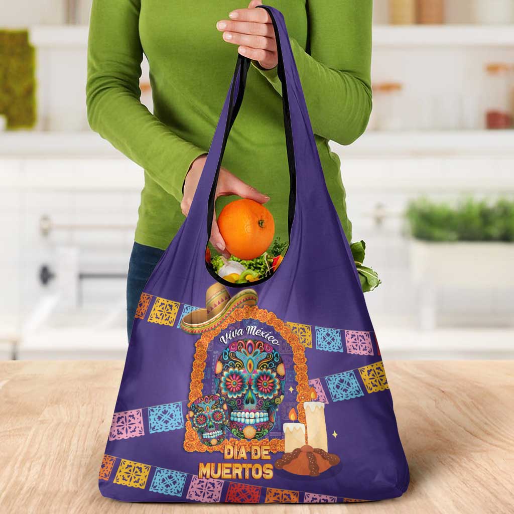 Mexico Day Of The Dead Grocery Bag Sombrero Sugar Skull Marigold Pan De Muerto - Wonder Print Shop