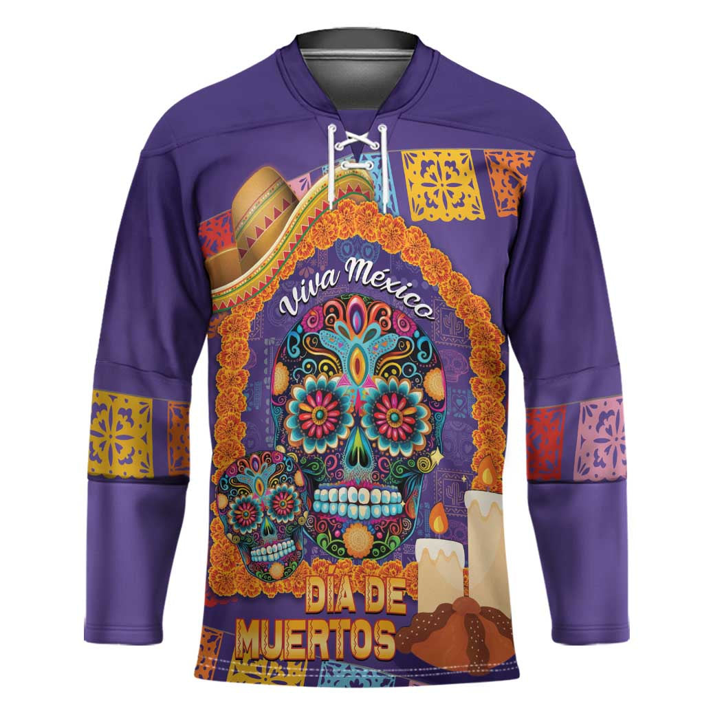 Mexico Day Of The Dead Hockey Jersey Sombrero Sugar Skull Marigold Pan De Muerto - Wonder Print Shop