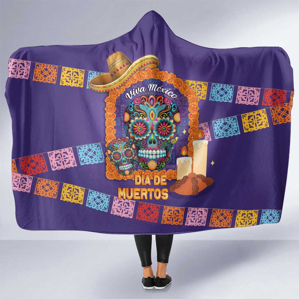 Mexico Day Of The Dead Hooded Blanket Sombrero Sugar Skull Marigold Pan De Muerto - Wonder Print Shop