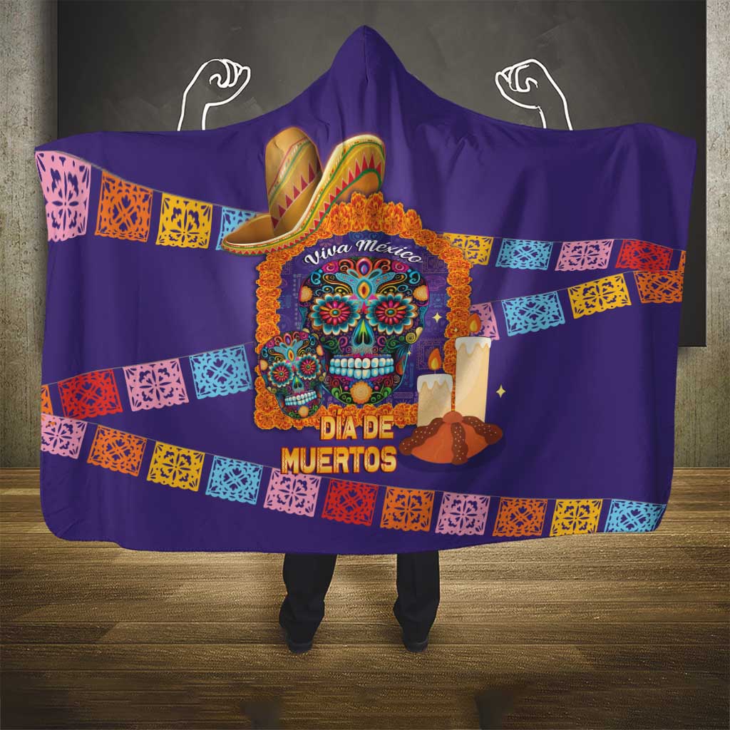 Mexico Day Of The Dead Hooded Blanket Sombrero Sugar Skull Marigold Pan De Muerto - Wonder Print Shop