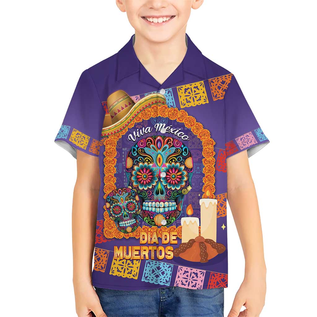 Mexico Day Of The Dead Kid Hawaiian Shirt Sombrero Sugar Skull Marigold Pan De Muerto - Wonder Print Shop