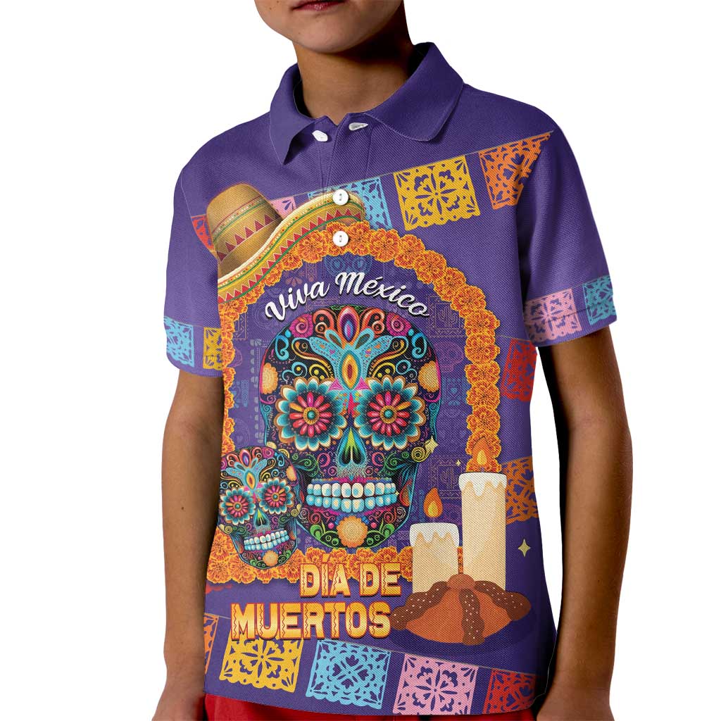 Mexico Day Of The Dead Kid Polo Shirt Sombrero Sugar Skull Marigold Pan De Muerto - Wonder Print Shop