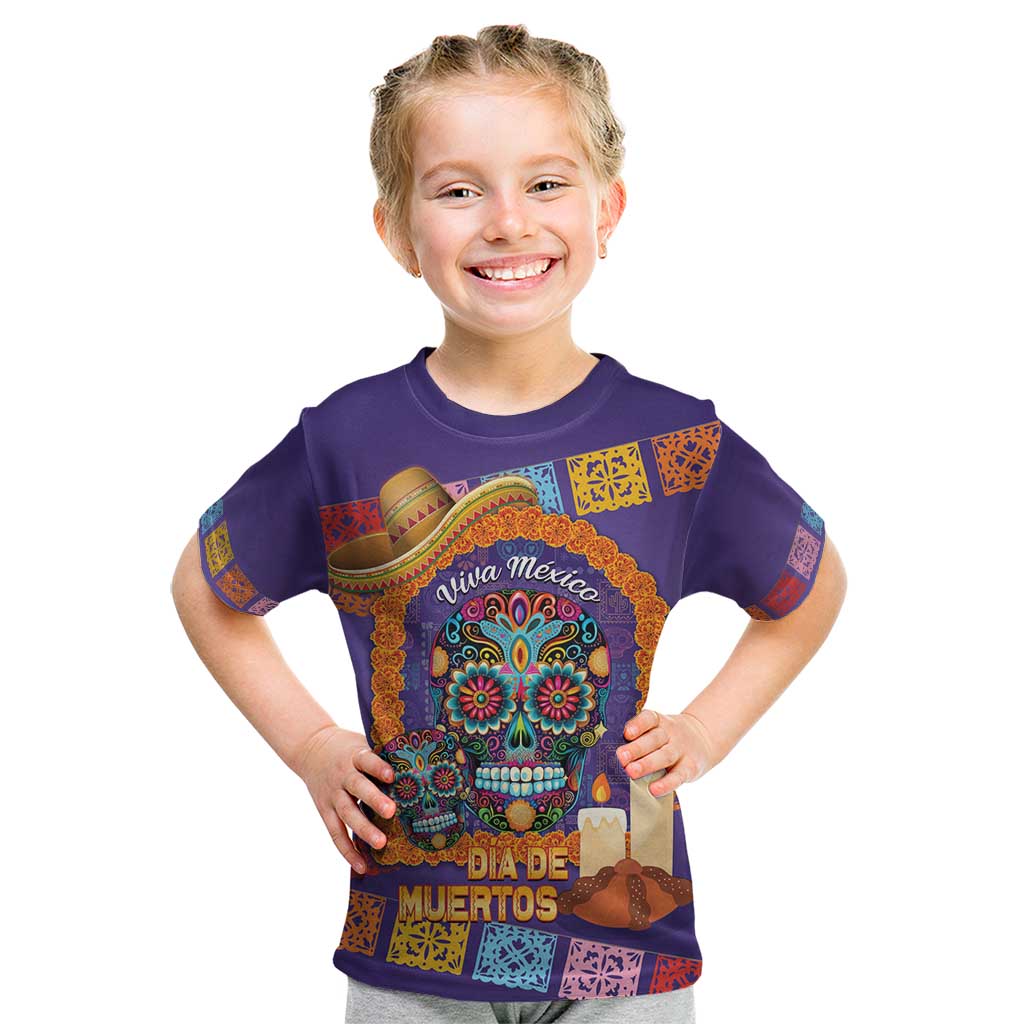 Mexico Day Of The Dead Kid T Shirt Sombrero Sugar Skull Marigold Pan De Muerto - Wonder Print Shop