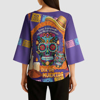 Mexico Day Of The Dead Kimono Sleeve Blouse Sombrero Sugar Skull Marigold Pan De Muerto - Wonder Print Shop