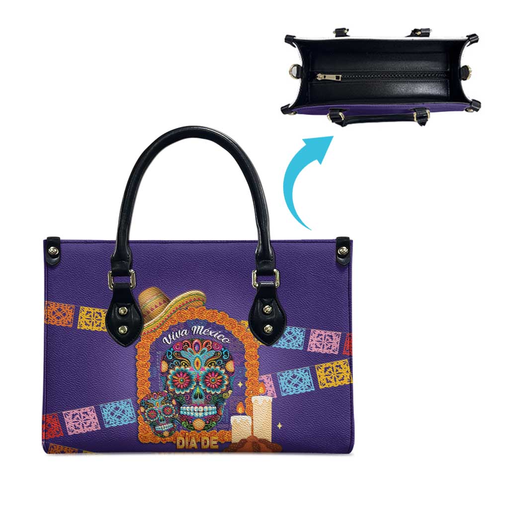 Mexico Day Of The Dead Leather Bag Sombrero Sugar Skull Marigold Pan De Muerto - Wonder Print Shop