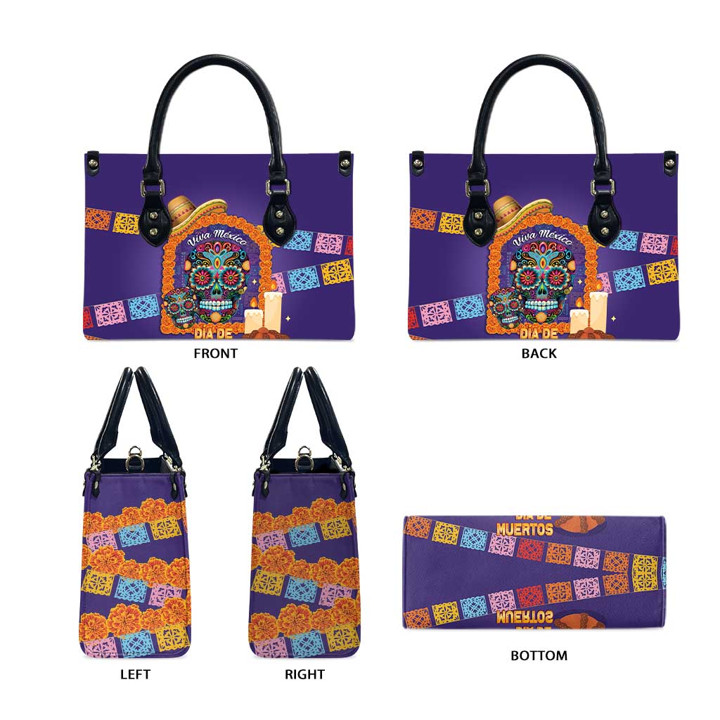Mexico Day Of The Dead Leather Bag Sombrero Sugar Skull Marigold Pan De Muerto - Wonder Print Shop