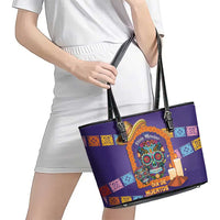 Mexico Day Of The Dead Leather Tote Bag Sombrero Sugar Skull Marigold Pan De Muerto - Wonder Print Shop