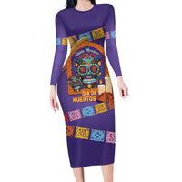 Mexico Day Of The Dead Long Sleeve Bodycon Dress Sombrero Sugar Skull Marigold Pan De Muerto - Wonder Print Shop