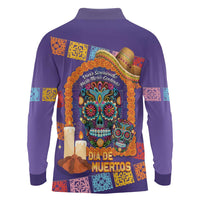 Mexico Day Of The Dead Long Sleeve Polo Shirt Sombrero Sugar Skull Marigold Pan De Muerto - Wonder Print Shop