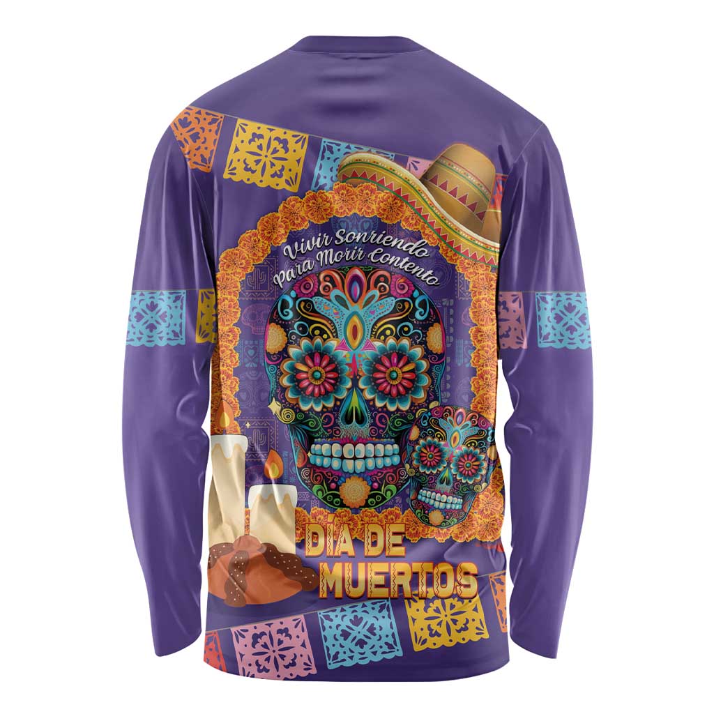 Mexico Day Of The Dead Long Sleeve Shirt Sombrero Sugar Skull Marigold Pan De Muerto - Wonder Print Shop