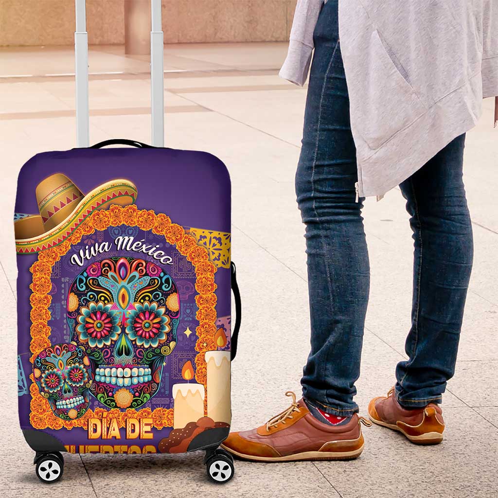 Mexico Day Of The Dead Luggage Cover Sombrero Sugar Skull Marigold Pan De Muerto - Wonder Print Shop