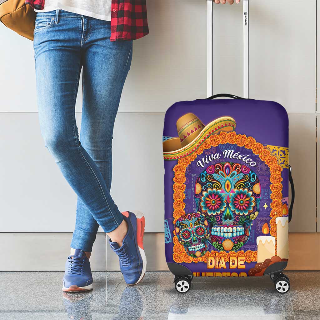 Mexico Day Of The Dead Luggage Cover Sombrero Sugar Skull Marigold Pan De Muerto - Wonder Print Shop