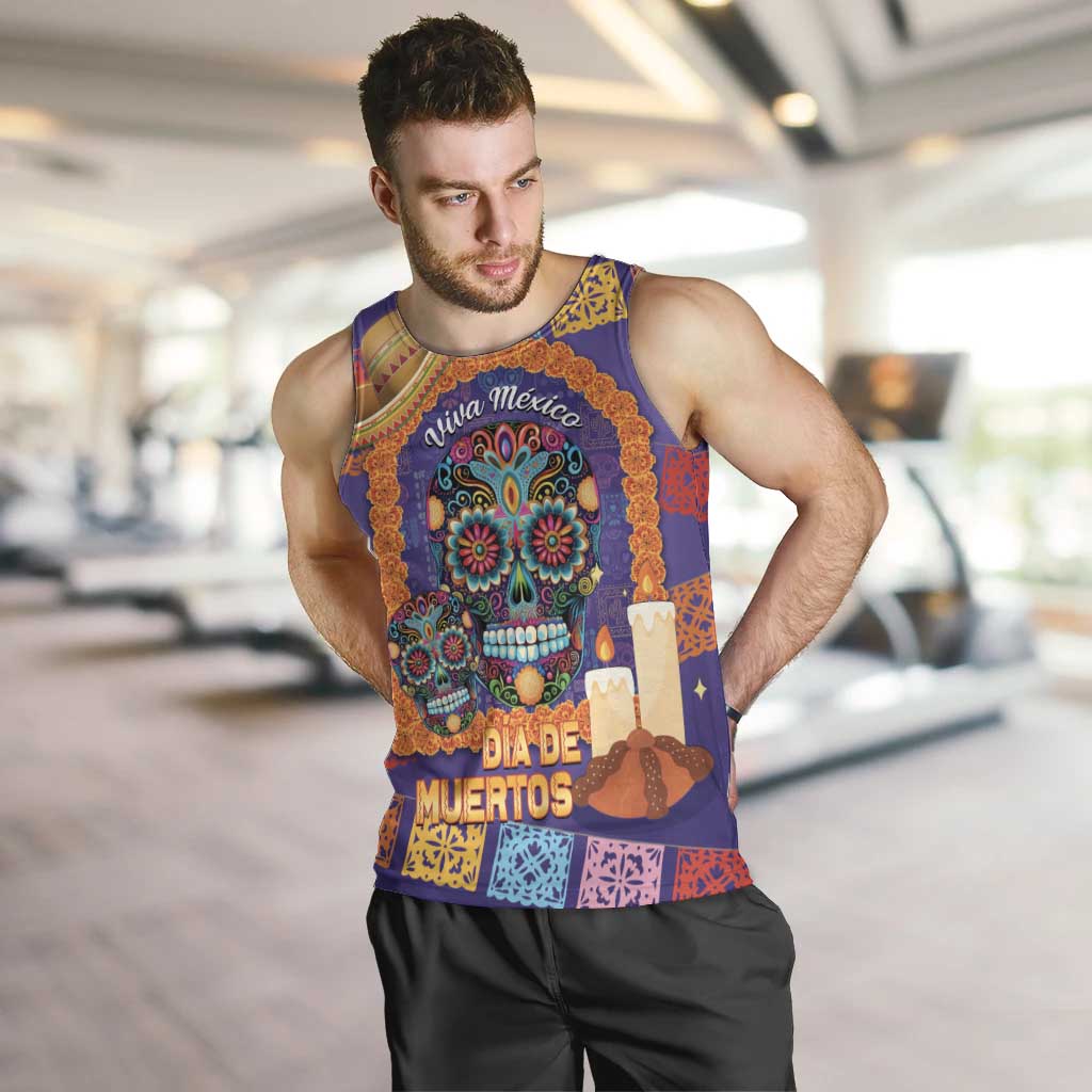 Mexico Day Of The Dead Men Tank Top Sombrero Sugar Skull Marigold Pan De Muerto - Wonder Print Shop