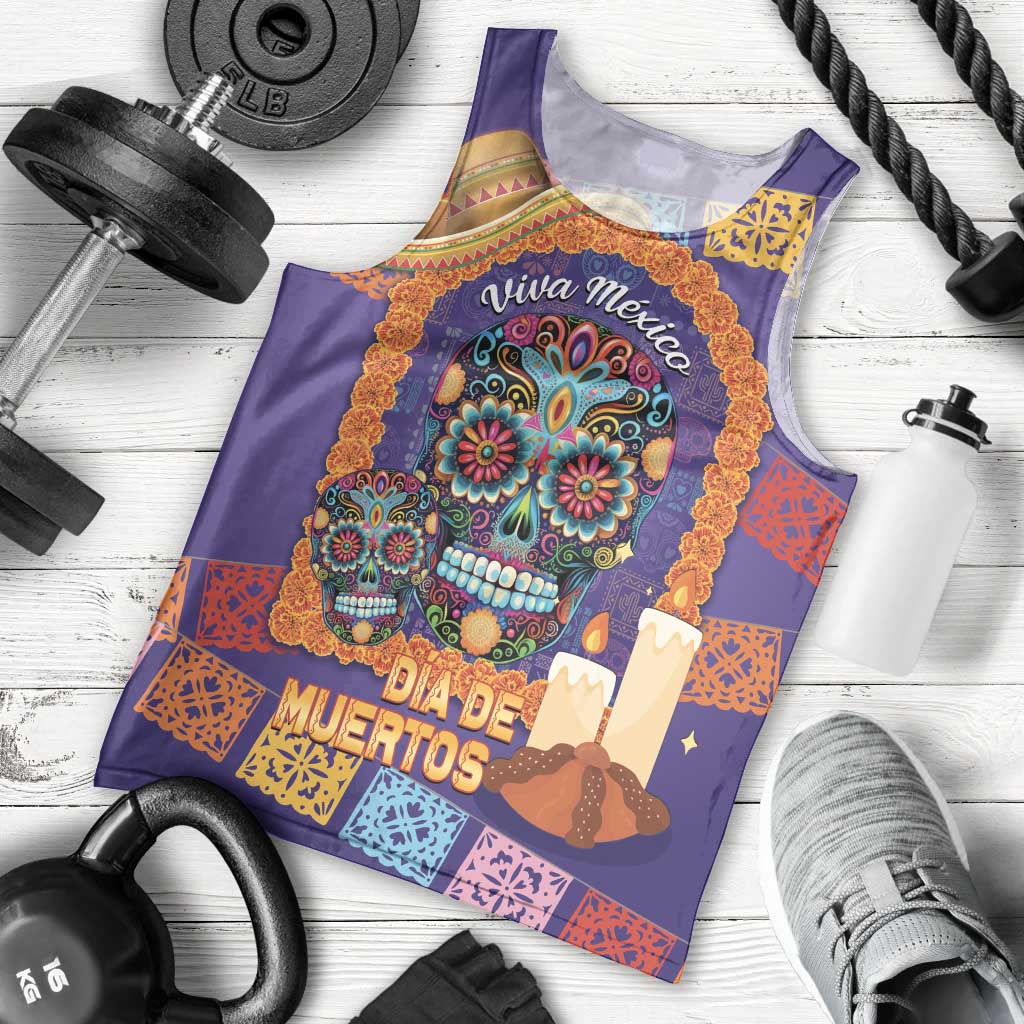 Mexico Day Of The Dead Men Tank Top Sombrero Sugar Skull Marigold Pan De Muerto - Wonder Print Shop