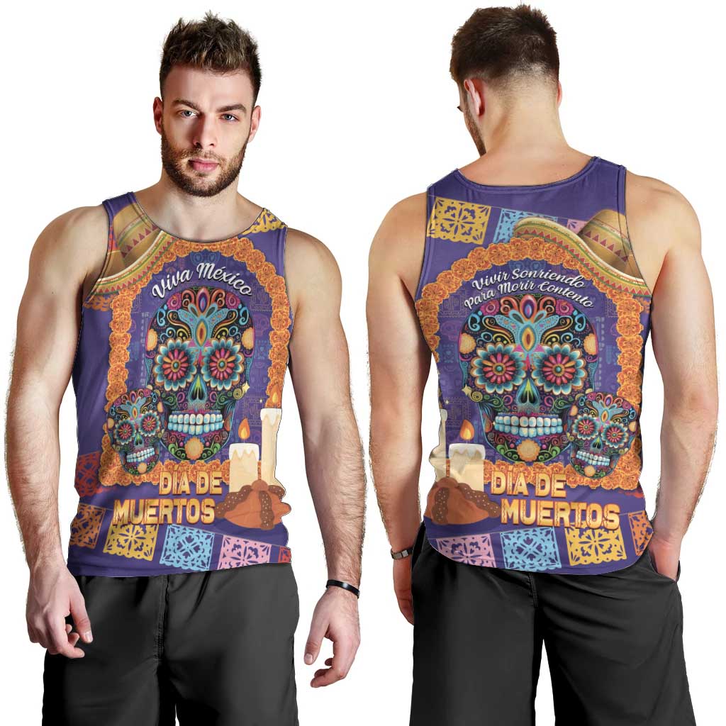 Mexico Day Of The Dead Men Tank Top Sombrero Sugar Skull Marigold Pan De Muerto - Wonder Print Shop