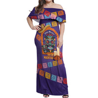 Mexico Day Of The Dead Off Shoulder Maxi Dress Sombrero Sugar Skull Marigold Pan De Muerto - Wonder Print Shop