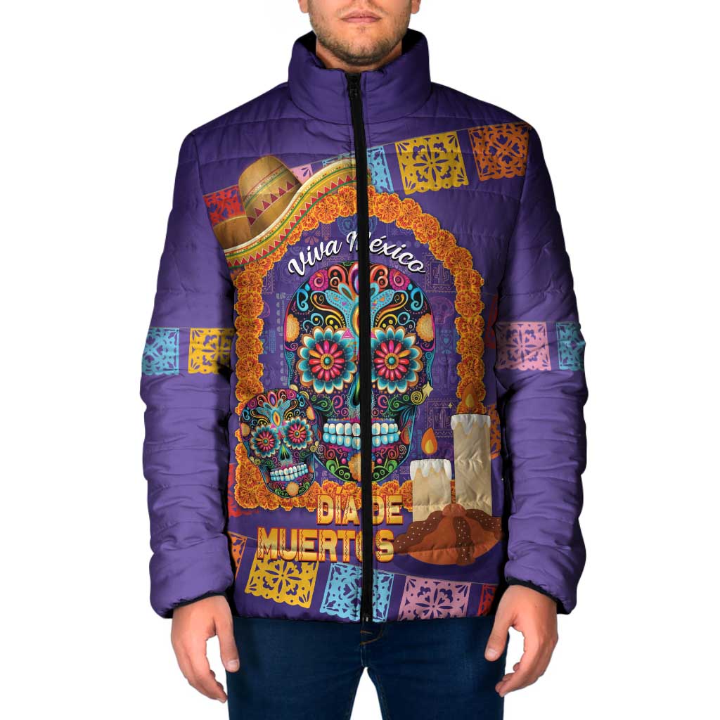 Mexico Day Of The Dead Padded Jacket Sombrero Sugar Skull Marigold Pan De Muerto - Wonder Print Shop