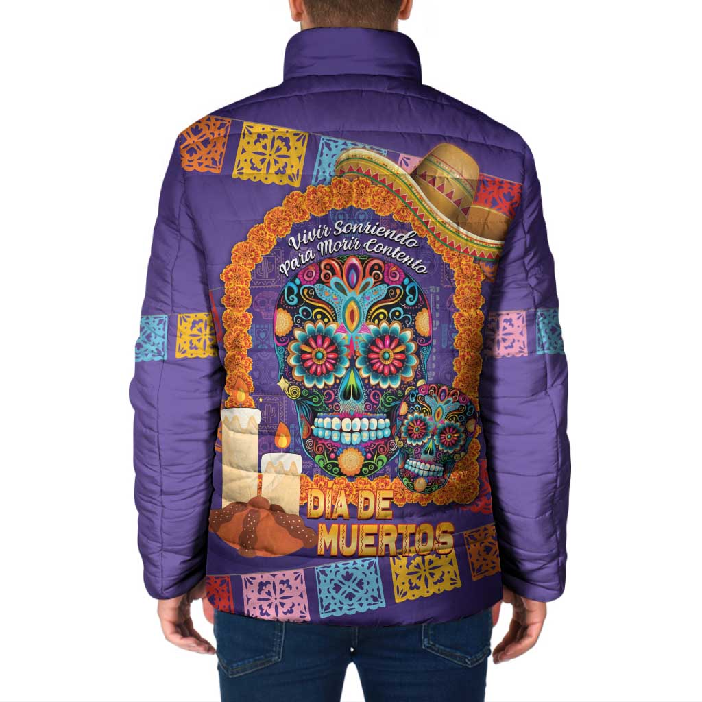 Mexico Day Of The Dead Padded Jacket Sombrero Sugar Skull Marigold Pan De Muerto - Wonder Print Shop
