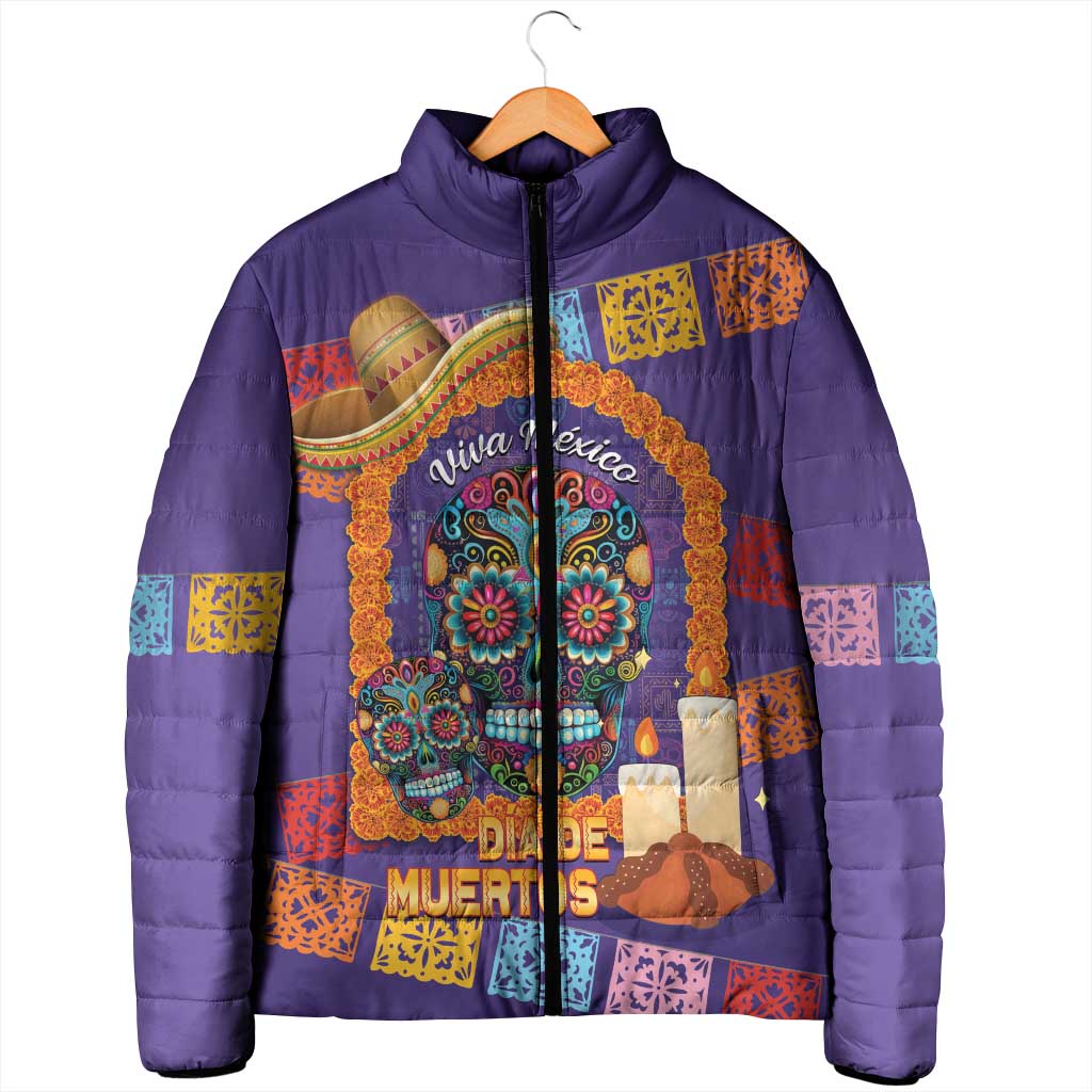 Mexico Day Of The Dead Padded Jacket Sombrero Sugar Skull Marigold Pan De Muerto - Wonder Print Shop