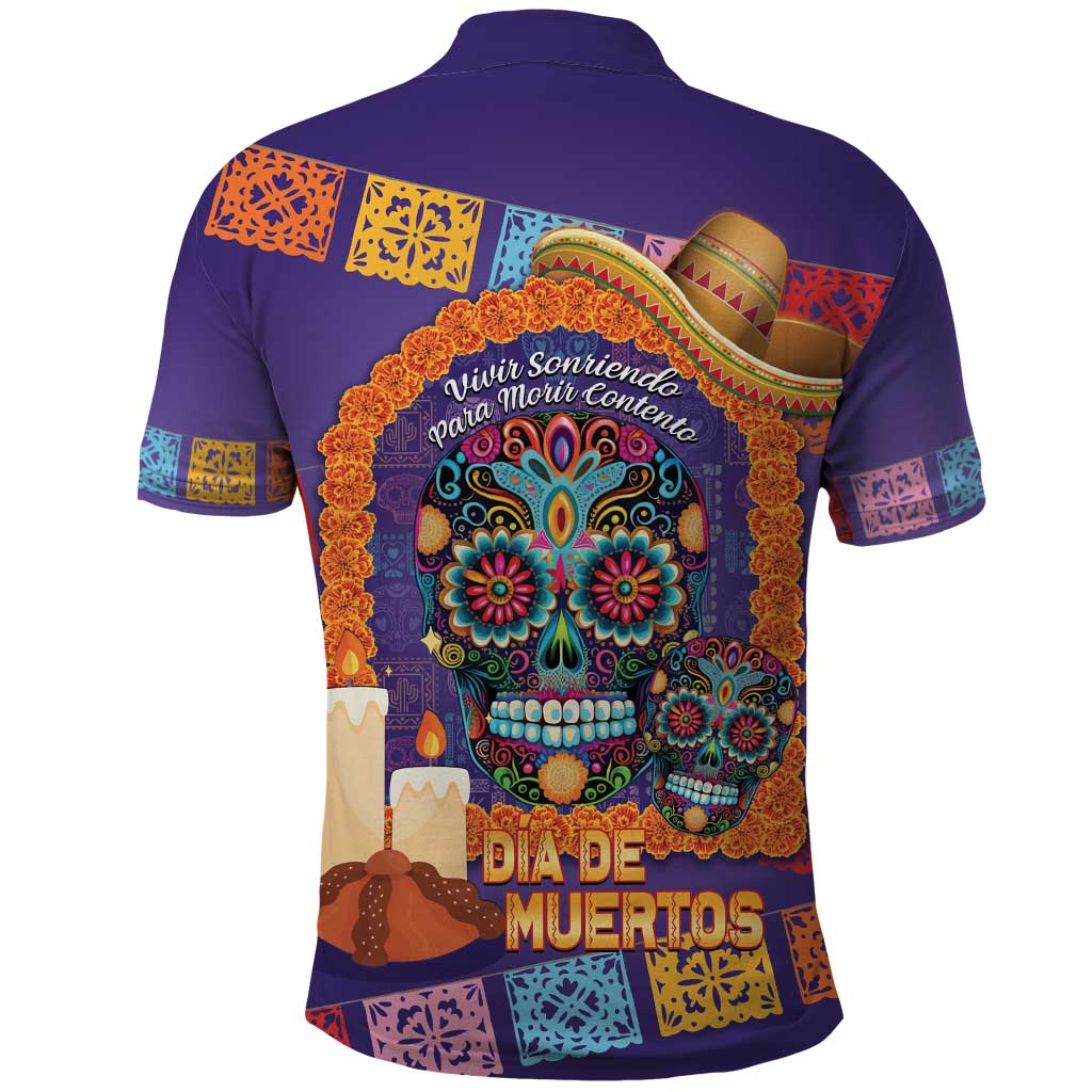 Mexico Day Of The Dead Polo Shirt Sombrero Sugar Skull Marigold Pan De Muerto - Wonder Print Shop