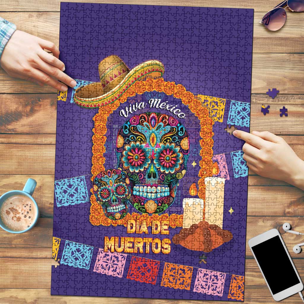 Mexico Day Of The Dead Puzzle Sombrero Sugar Skull Marigold Pan De Muerto - Wonder Print Shop