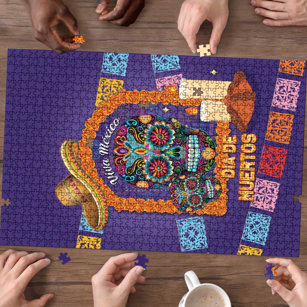 Mexico Day Of The Dead Puzzle Sombrero Sugar Skull Marigold Pan De Muerto - Wonder Print Shop
