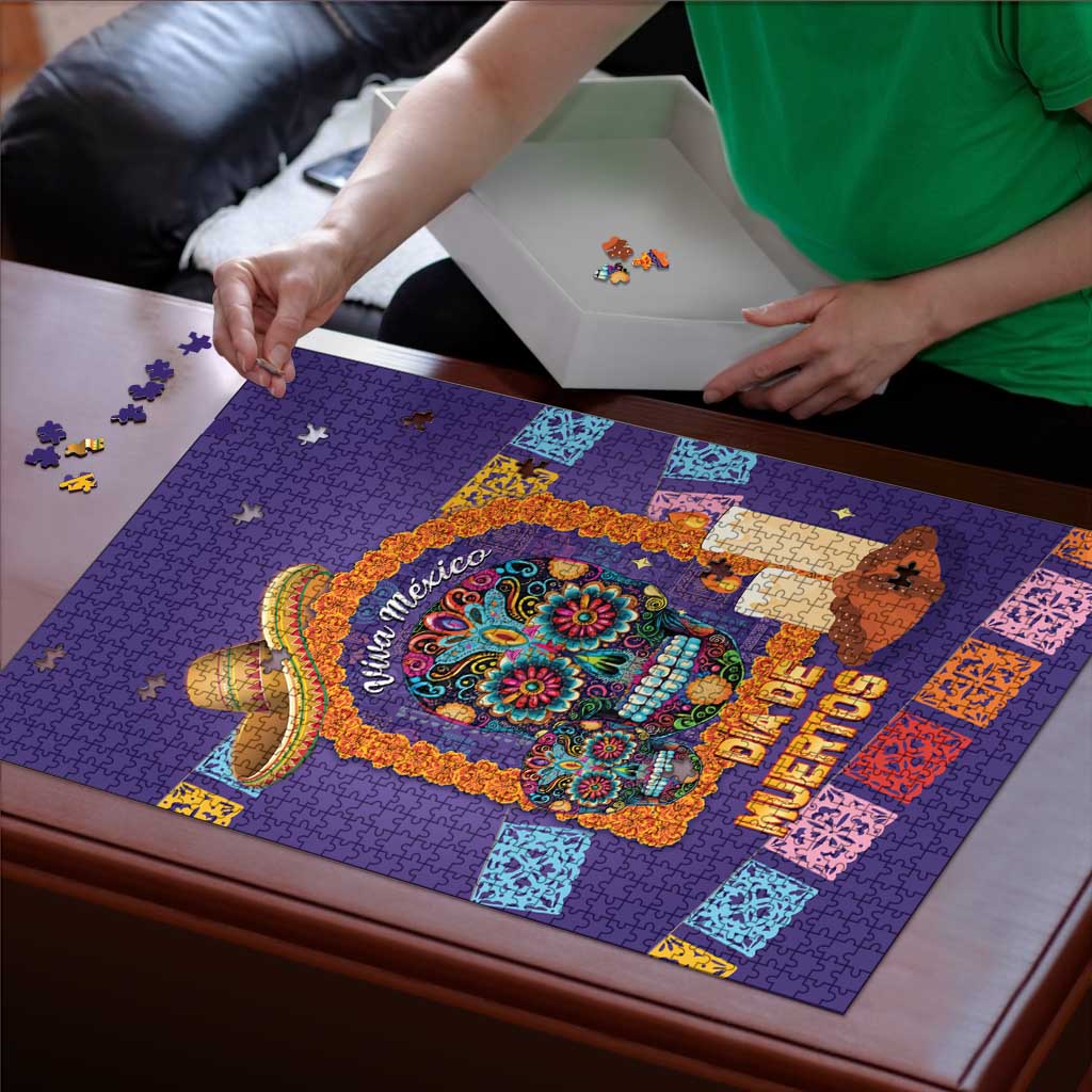 Mexico Day Of The Dead Puzzle Sombrero Sugar Skull Marigold Pan De Muerto - Wonder Print Shop