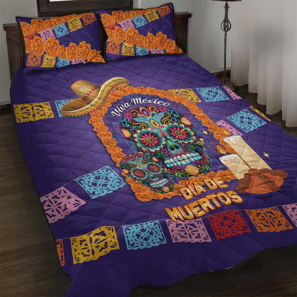 Mexico Day Of The Dead Quilt Bed Set Sombrero Sugar Skull Marigold Pan De Muerto - Wonder Print Shop