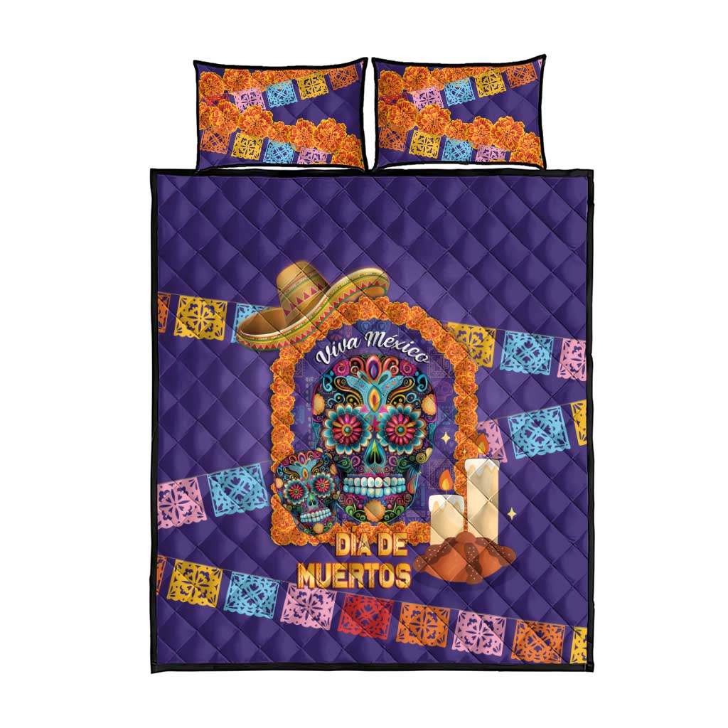 Mexico Day Of The Dead Quilt Bed Set Sombrero Sugar Skull Marigold Pan De Muerto - Wonder Print Shop