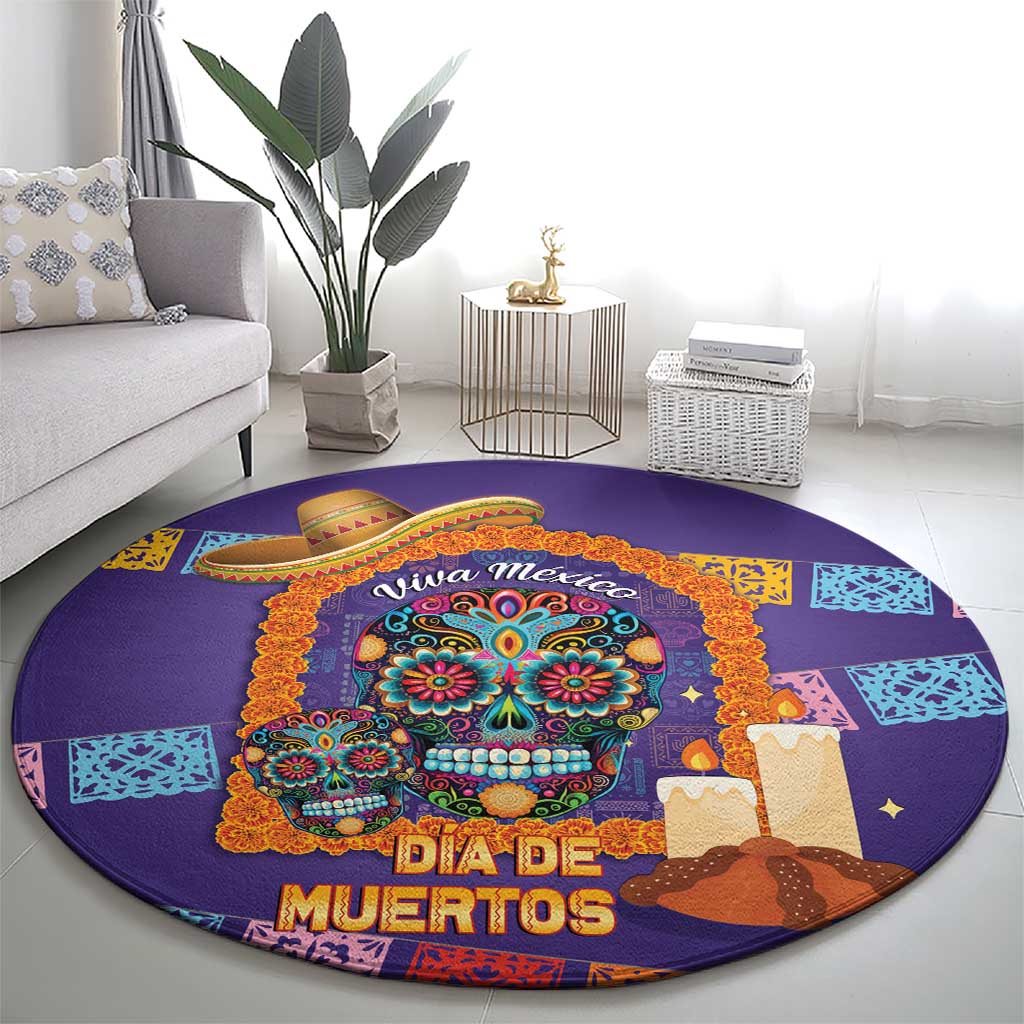 Mexico Day Of The Dead Round Carpet Sombrero Sugar Skull Marigold Pan De Muerto - Wonder Print Shop
