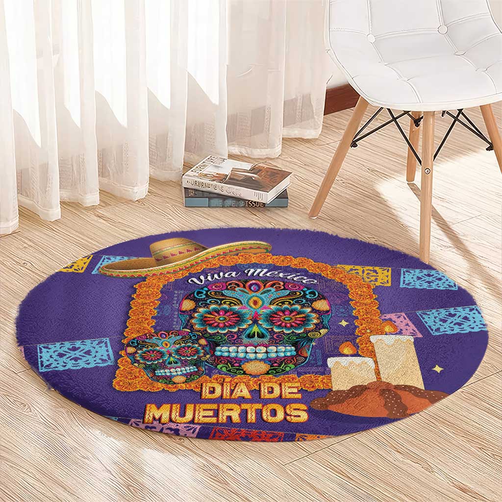 Mexico Day Of The Dead Round Carpet Sombrero Sugar Skull Marigold Pan De Muerto - Wonder Print Shop