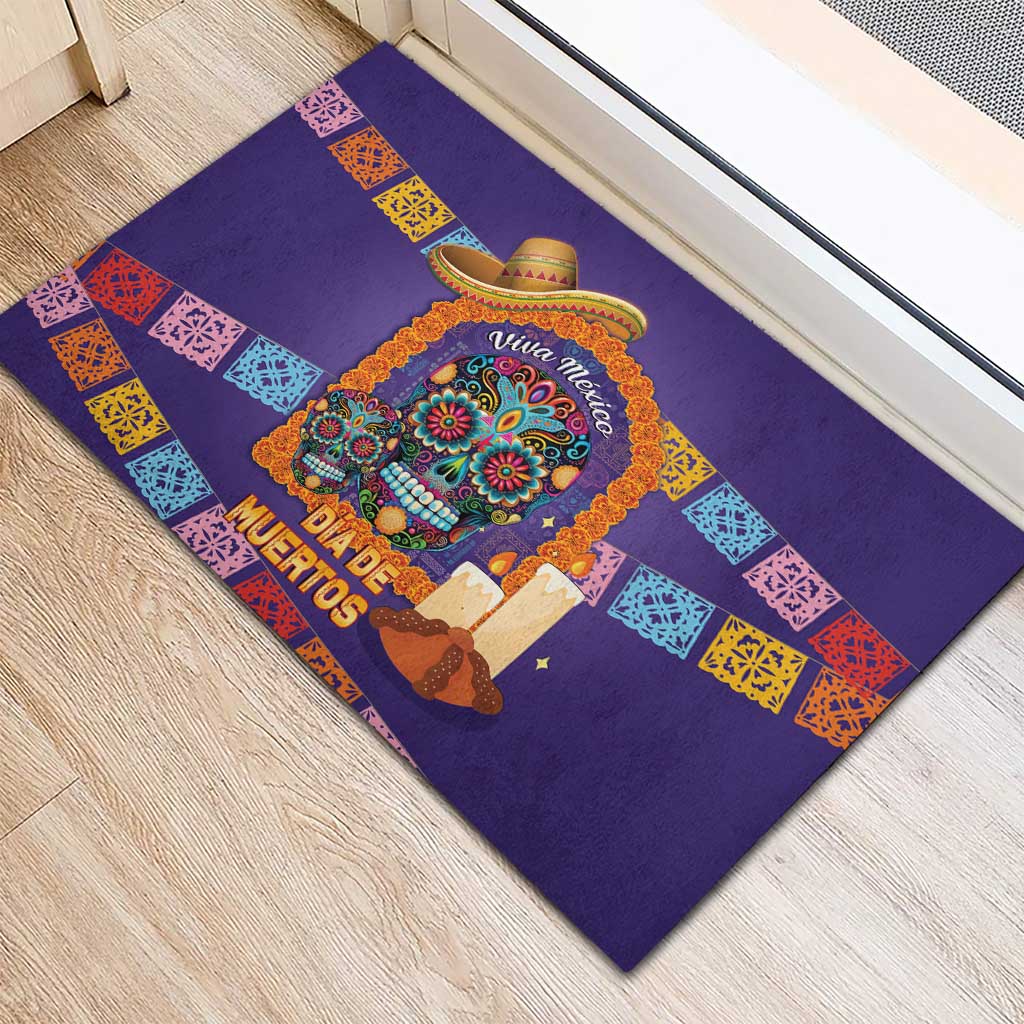Mexico Day Of The Dead Rubber Doormat Sombrero Sugar Skull Marigold Pan De Muerto - Wonder Print Shop