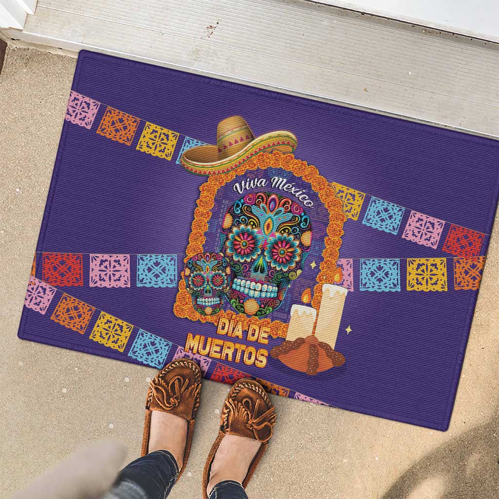 Mexico Day Of The Dead Rubber Doormat Sombrero Sugar Skull Marigold Pan De Muerto - Wonder Print Shop