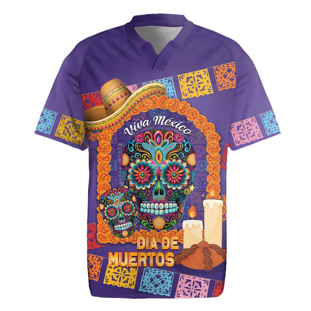 Mexico Day Of The Dead Rugby Jersey Sombrero Sugar Skull Marigold Pan De Muerto - Wonder Print Shop