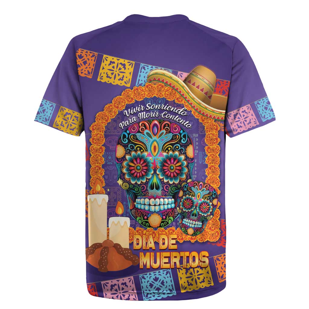 Mexico Day Of The Dead Rugby Jersey Sombrero Sugar Skull Marigold Pan De Muerto - Wonder Print Shop