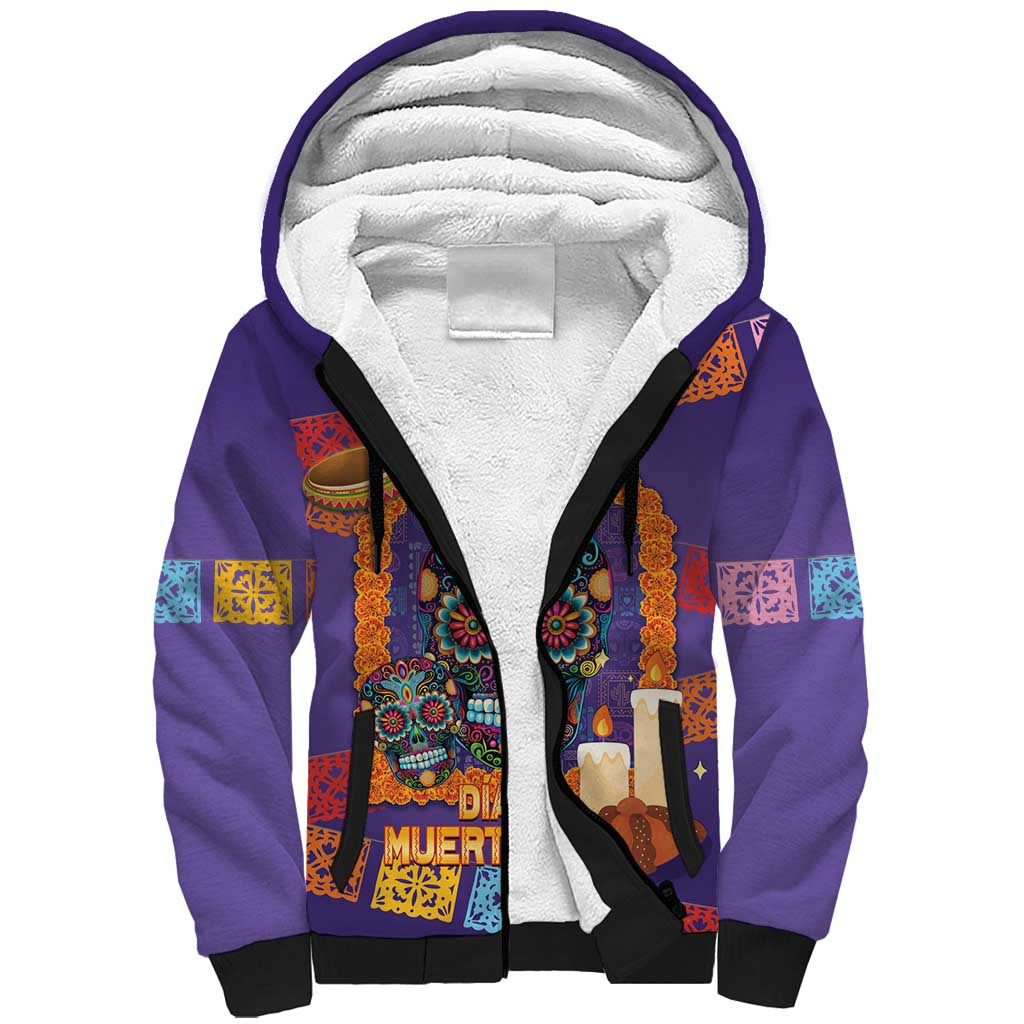 Mexico Day Of The Dead Sherpa Hoodie Sombrero Sugar Skull Marigold Pan De Muerto - Wonder Print Shop