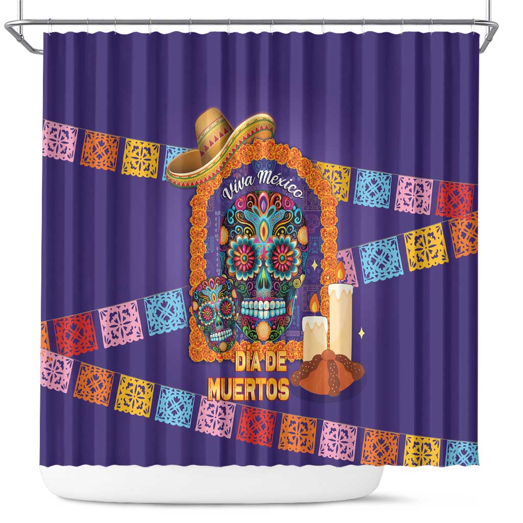 Mexico Day Of The Dead Shower Curtain Sombrero Sugar Skull Marigold Pan De Muerto - Wonder Print Shop