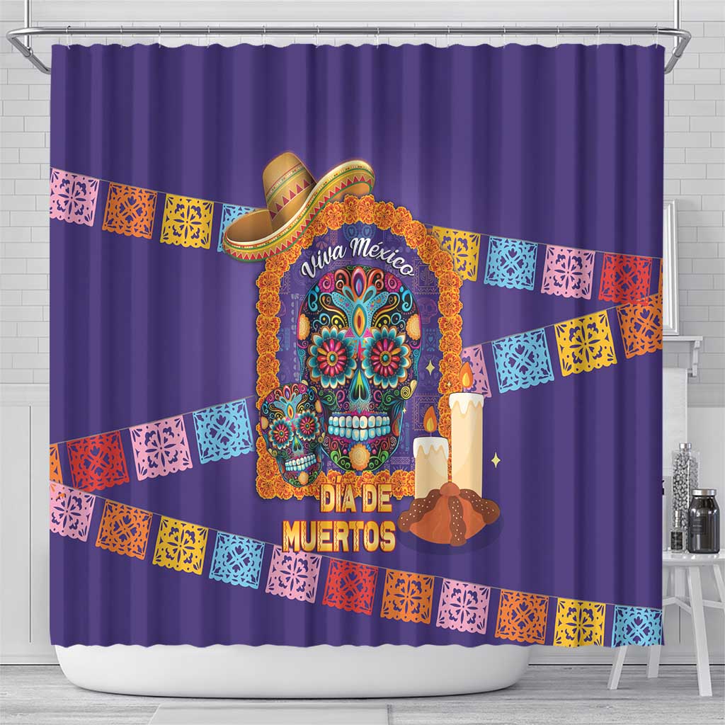 Mexico Day Of The Dead Shower Curtain Sombrero Sugar Skull Marigold Pan De Muerto - Wonder Print Shop